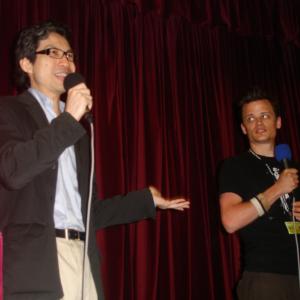 Steven Greenstreet with translator after a screening of This Divided State at the 2006 Hong Kong International Film Festival