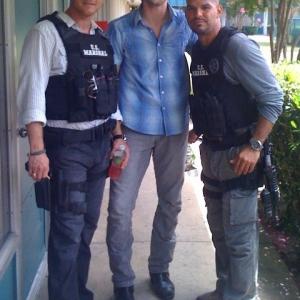 Donny Boaz, with Cole Hauser and Amaury Nolasco, on the set of Chase.