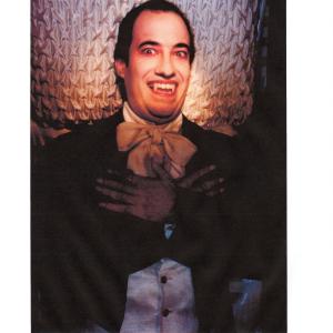 Jeff Eigen as a vampire in a coffin on the set of a Ricola cough drops commercial