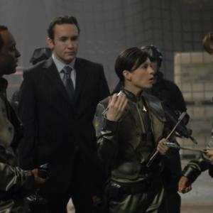 Still of Colin Lawrence Grace Park Leah Cairns and Tyler McClendon in Battlestar Galactica 2004