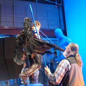 Operating the SFX wings of Hawkman from the TV series Smallville See me in the BLUEMAN suite