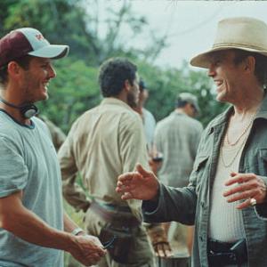 Director PETER BERG with CHRISTOPHER WALKEN on the set of the actionadventure The Rundown