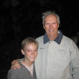 Devon Gearhart and Clint Eastwood on the set of Changeling