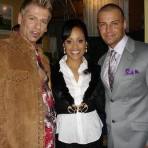 Todd Sherry Essence Atkins and Joey Lawrence on the set of HALF  HALF