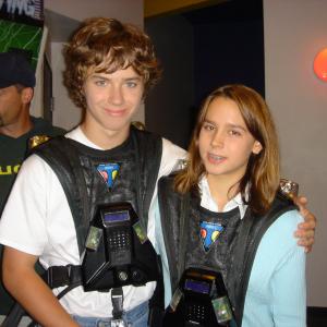 Jeremy Sumpter and Addie land. Filming The Sasquatch Gang, 2005. Addie in movie mouth guard.