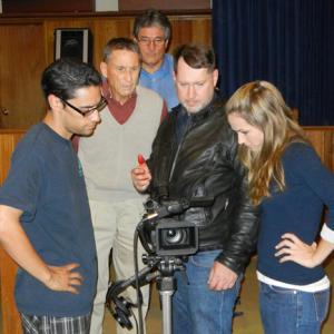(L to R) Ian Galindo (Cameraman), Martin Horsey (Rev. Basil Mason), Vince Inneo (Agent Rinaldi), Brian Reed Garvin (Archer Stone), and Katherine Randolph (Kim Harris) Review Footage on a very intense scene from 