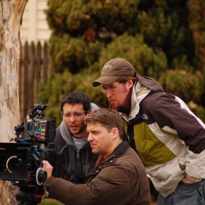 Mark Nistico, Ian Dudley (DP), and Austin Murray (AD) on the set of Blue Collar Boys