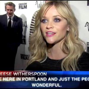 At Wild Premiere on the news with Reese Witherspoon on Red Carpet