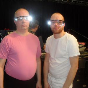 Steve Oram and Waen as spoof electropop twins part of BBCs Not Later with Jools Holland Thames Valley University Ealing Studios