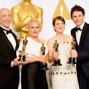 Patricia Arquette, Julianne Moore, J.K. Simmons and Eddie Redmayne at event of The Oscars (2015)