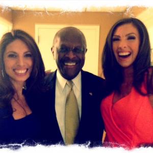 Katrina Campins behind the scenes on Fox News with Presidential Candidate Herman Cain