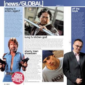 Impact magazine features an article about Dean Alexandrou alongside Danny Boyle, Chuck Norris, and Sammo Hung.