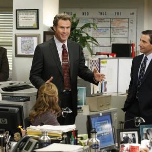 Still of Will Ferrell Steve Carell and Angela Kinsey in The Office 2005
