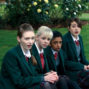 Still of Georgia Henshaw, Eleanor Tomlinson, Georgia Groome and Manjeeven Grewal in Angus, Thongs and Perfect Snogging (2008)