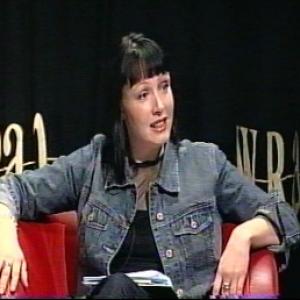 Still of Gwenfair Vaughan hosting The Wrap magazine series on BBC Choice