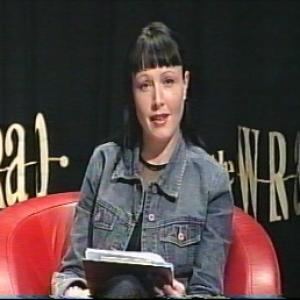 Still of Gwenfair Vaughan hosting The Wrap magazine series on BBC Choice