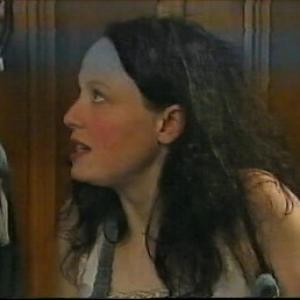 Still of Gwenfair Vaughan as series regular Megan in the first season of the Hafod Haidd/Barley Farm comedy series, with Richard Elfyn.