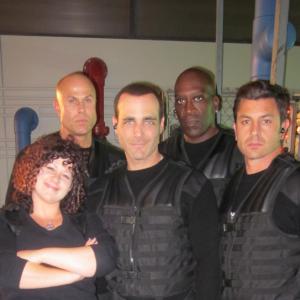 Rosa with Paul Green, Brian Bloom, Derek Anthony & Diego Serrano (aka the Commandos) on the set of 