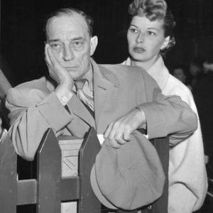 Buster Keaton and Eleanor Keaton arriving in London July 1952