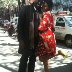 Emayatzy Corinealdi and Jacky Ido on the set of In The Morning