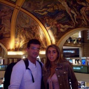 Carlo  wife Mariana w Anush in the doggie back pack at the beautiful Patio Bulrich mall in the exclusive Recoleta area of Buenos Aires Capital Argentina June 2005