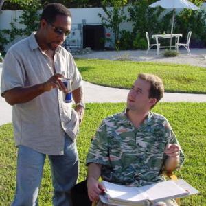Director Jeff Yanik and actor Owen Miller discuss a scene on location in Miami Florida