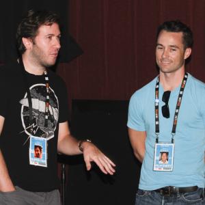 Dennis Widmyer on stage with producer Justin Duprie at the 2010 Fantastic Fest during a QA for the short film Curtain