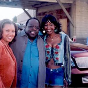 Vanessa Williams, Cedric the Entertainer, and Tanjareen Martin on the set of Johnson Family Vacation