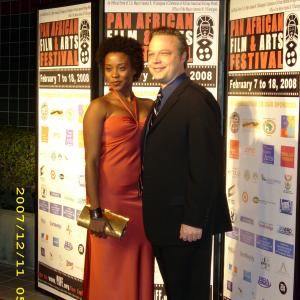 Linara Washington  Director Andrew P Jones on the red carpet at the Pan African Film Festival