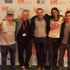 Andrew T. Mackay (l) director Sturla Gunnarsson, DOP Van Royko, Ari Gunnarsson and Sound Recordist Brice Picard following the TIFF premiere of the film Monsoon