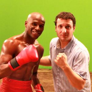 On set with Floyd Mayweather for HBO commercial.