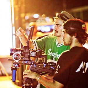 DP Gabriel Valencia and I (director) choosing a shot for Lyle & Los Rayos Solares' music video, A nivel de mueca.