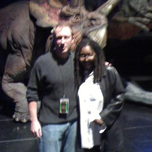 JB Warren and Whoopi Goldberg, backstage, at the Walking With Dinosaurs show.
