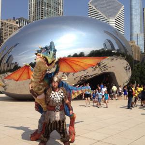 JB Warren at the Cloud Gate sculpture, Chicago, aka the 'Bean'. DreamWorks promo How to Train Your Dragon Live Spectacular.
