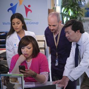 Still of Tisha Campbell-Martin, Ken Jeong, Jonathan Slavin and Kate Simses in Dr. Ken (2015)