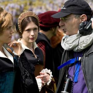 Charity Wakefield with Peter Kosminsky and Hannah Steele on the set of Wolf Hall