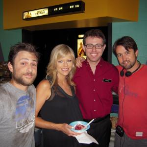 Charlie Day, Kaitlin Olson, David Aranovich and Rob McElhenney on the set of, It's Always Sunny in Philadelphia.