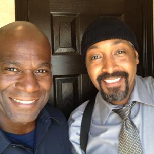 On set of The Flash with Jesse L Martin