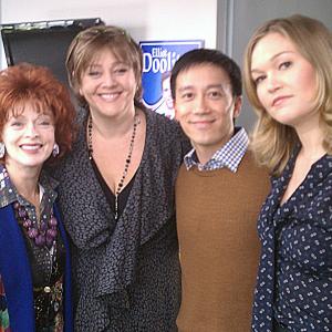 Frances Fisher Camryn Manheim Albert M Chan and Julia Stiles on the set of The Makeover