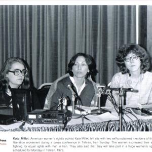 Kate Millett Claudine Mulard Sylvina Boissonnas Press conference in Tehran March 11 1979 to express support with women fighting for equal rights in Iran