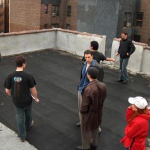 Roof Top Bronx NYC on Location For Feature Feral Autumn David Barroso as Sleazy Danny and Stephen Seidel as Ricky Danny protageand Crew with Director AnthonyMigMcfarland
