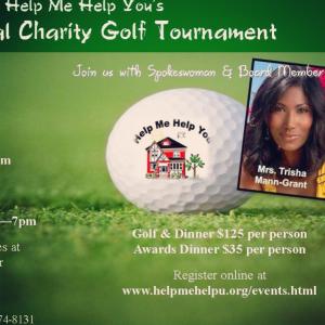 Trisha, the spokeswoman and a board member for helpmehelpu.org hosting a golf tournament.