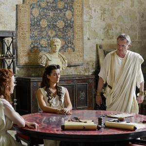 Still of Sam Neill, Cote de Pablo and Rachel Brosnahan in The Dovekeepers (2015)