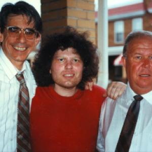 Joe Hansard center as Jimmy Lee Shields with Richard Belzer and Ned Beatty on the set of NBCs Homicide first day of filming the pilot episode entitled Gone For Goode September 1992