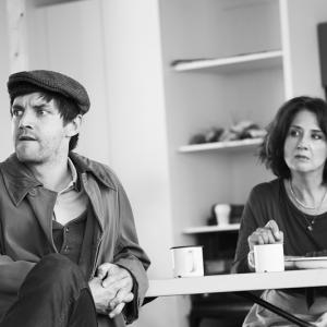 Emmet Kirwan as Snobby Price and Ali White as Rummy Mitchens in rehearsals for The Abbey Theatre- The National theatre of Irelands production of Major Barbara