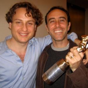 Gregg Brown Jason Holzman with the AvignonNew York Film Festival Roger Statue Audience Award for The Method