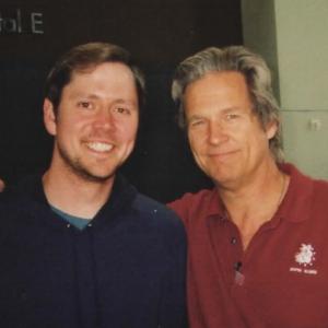 Clay Chamberlin and Jeff Bridges on the set of The Open Road