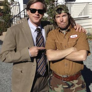 Cary Elwes and David S Hogan on the set of A Bit of Bad Luck