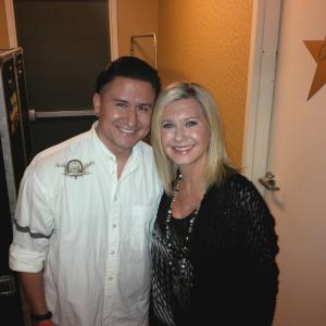 RoLo backstage in her dressing room with Grammy Award-Winning actress, Olivia Newton-John, after her show at The Flamingo Casino in Las Vegas, NV.