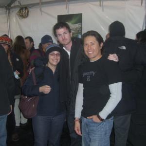 Actor J Eddie Martinez with directors Ryan Fleck and Anna Boden at the Sundance film festival
